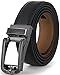 Mio Marino Mens Ratchet Belt with Open Linxx Leather Dress Belt Buckle, Enclosed in an Elegant Gift Box - Interknit Linxx - Deep Charcoal - Adjustable from 28