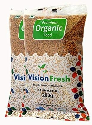 Vision Fresh Organic Fenugreek (Danamethi) - 400 Grams - Pack of 2 (200 Gram Each)