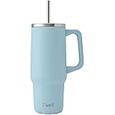 S'well Recycled Stainless Steel Tumbler XL with Straw and Handle, 30oz, Powder Blue, Triple Layered Vacuum Insulated Container Keeps Drinks Cold 36 hours and Hot for 9, BPA Free