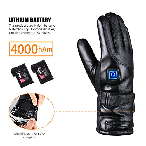 Heated Gloves, 7.4V 4000mAh Rechargeable Battery Heated Leather Gloves for Men Women Waterproof,Fast and Long Time Heating Thermal Gloves Electric Gloves for Motorcycle Skiing Cycling Riding Gloves