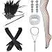 1920s Accessories Set Flapper Headband,Earrings,Pearl Necklace,Gloves,Net Tights,Pearl Bracelet (Set-3)