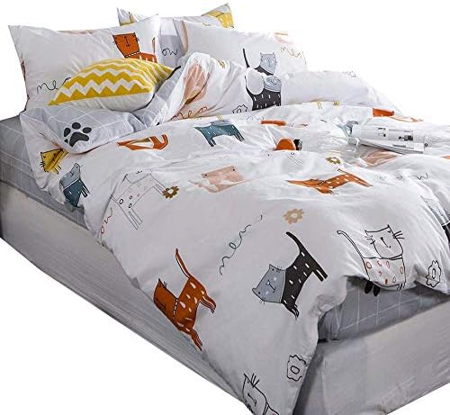 LifeTB Cotton Plaid Fitted Sheet Twin Deep Pocket Bedding Sheet with Cartoon Footprint Pattern Modern Kids Boys Bottom Sheet for Teens Girls Adults Wrinkle Free Fitted Sheet Twin