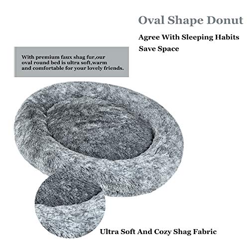 Coohom Oval Calming Donut Cuddler Dog Bed,Shag Faux Fur Cat Bed