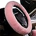 U&M Wool Car Steering Wheel Cover Soft Fluffy Natural Sheepskin Vehicle Non-slip Wheel Cushion Protector Universal Fit for 15 inch for Women