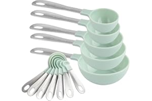 COOK WITH COLOR 12 PC Measuring Cups Set and Measuring Spoon Set, Stainless Steel Handles, Nesting Kitchen Liquid/Dry Measuring Cup Set (Mint)