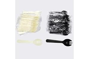 DANGJUACUA Mini Plastic Sporks, Individually Wrapped Spoons, Black Fork and Spoon 2-in-1, Sporks Disposable for Party Supplies, 4.21", 200 PCS