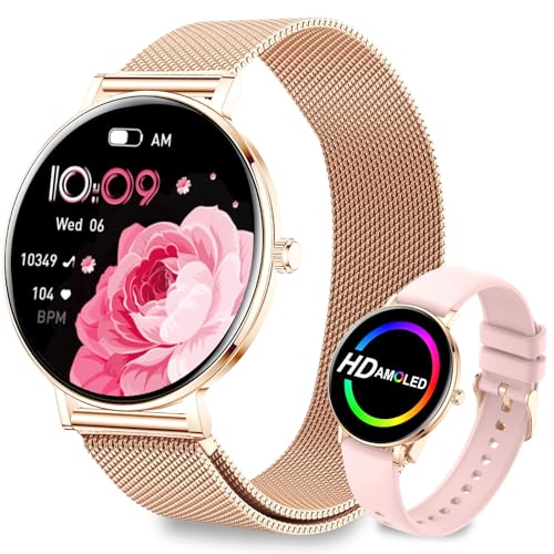 Smartwatch Donna,8mm Ultra Sottile,1.32" AMOLED Smart Watches con 7 Giorni di Batteria,Chiamate BLE5.3,Frequenza cardiaca, SpO2, Sonno, Contapassi,IP68 Orologio Fitness per Android/iOS,Oro Rosa