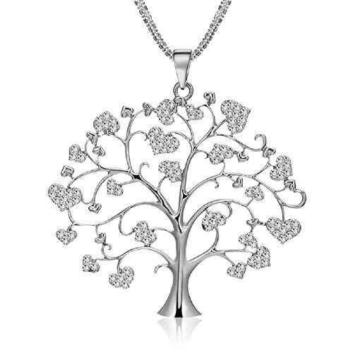 White gold Heart - shaped crystal necklace creative life-tree pendant sweater necklace for women or girls