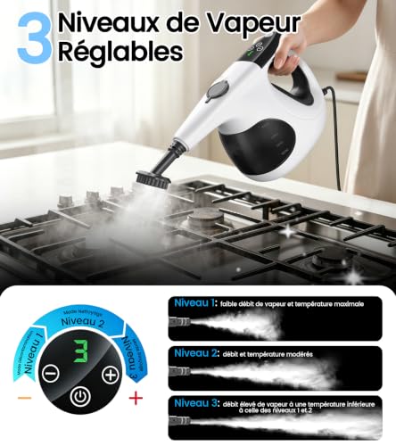 JBER Nettoyeur Vapeur Portable, Chauffage Instantané en 3 Secondes, 400ML | 110℃ Nettoyeur Vapeur à Main pour un Nettoyage Efficace, 1200W Steam Cleaner pour Cuisine, Fenêtre, Salle de Bain et Voiture