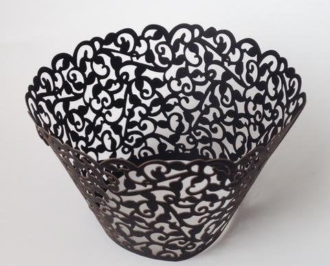 12 pcs Classic Filigree Lace Cupcake Wrappers Wrapper for Standard Size Cupcake Liners (Black)