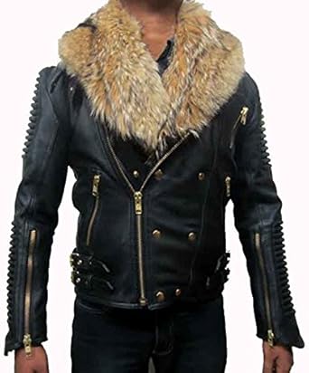 leather jacket with fur collar