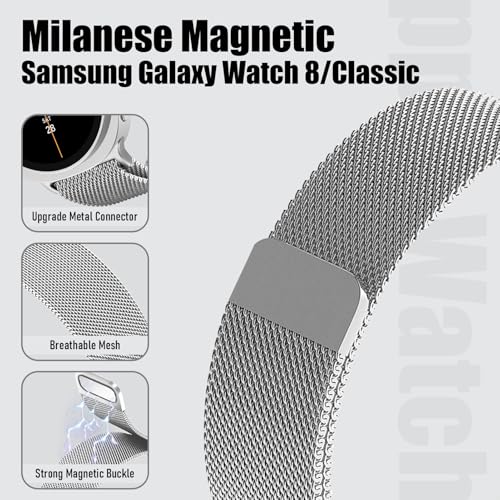 Milanese Magnetic Bracelet for Samsung Galaxy Watch 8 Bracelet 40 mm 44 mm/8 Classic 46 mm Women / Men, Stainless Steel Metal Loop Bracelets for Samsung Galaxy Watch 8 Classic Bracelet 46 mm/8 44 mm 40 mm