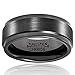 MNH Men's 8mm Tungsten Carbide Wedding Band Brushed Matte Finish Beveled Polished Black Rings Size 10