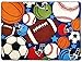 Blue Kids Rug Fun Sport Rugs Nylon Carpet Boys Girls Childrens Rug Balls Print with Soccer Ball, Basketball, Football, Tennis Ball Bedroom Playroom (100x130cm(39''x51''))