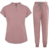 niaahinn Scrubs Set for Women Nurse Uniform Jogger Suit Stretch Top & Pants with Multi Pocket for Nurse Esthetician Workwear