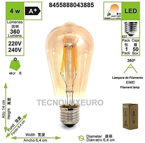 4 x 4 W LED E27 Bulbs Filament, Package of 4 Units, Vintage Lighting - Image 5