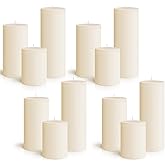 Sumind Set of 12 Poured Pillar Candles 3"x 4", 6", 8" Dripless Unscented Long Clean Burning Rustic Country Style for Wedding, Valentines, Home Decor, Relaxation, All Occasions(Ivory)