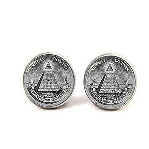 Rose Annuit Coeptis cufflinks, Masonic All Seeing Eye Pyramid,masonic cuff links, Eye Of Providence cuff links, Sacred geometry cufflinks,