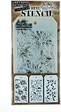 Tim Holtz Mini-Schablonen-Set – 3 Stück – Zum Schichten Mit Tinten & Farben – 21,5x9,2 Cm – Ideal Für Papierbasteln