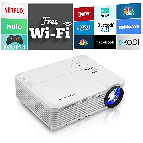 Bluetooth Wireless Smart HD Projector WiFi, Video Projector 4600 Lumen 1280×800 Native Home Theater Android LCD LED Projectors HDMI USB Aux Audio VGA, Home Cinema Game Consoles APPs Outdoor Movies