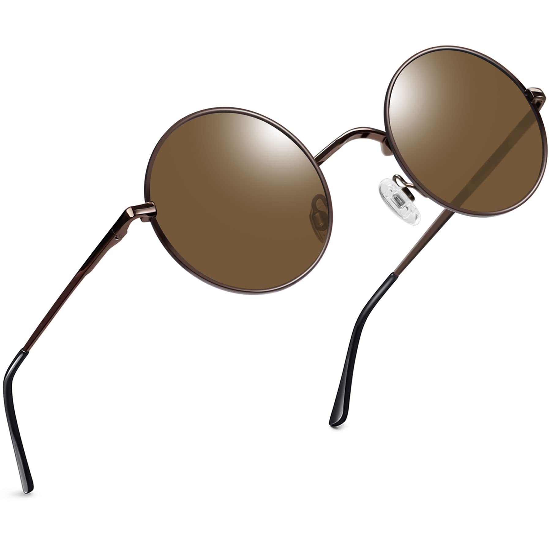 Joopin Vintage Lennon Round Sunglasses Man - Polarised UV400 Protection Metal Frame Retro Circle Small Sunglasses for Women and Men (Brown)