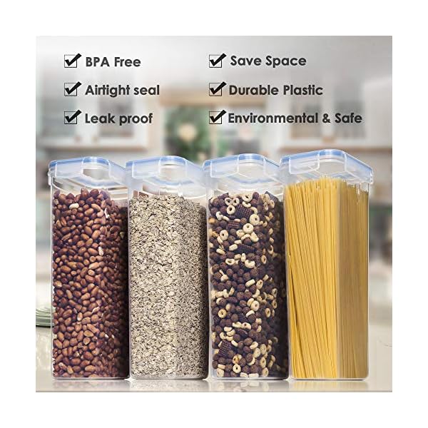 Vtopmart 2.8L Cereal Containers for Storage,Plastic BPA Free Kitchen Pantry Flour Storage,Dry Food Keepers,Set of 4 with…