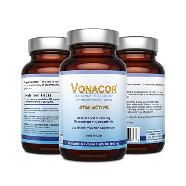 Vonacor, Organic Turmeric Curcumin Supplements for Joint Health Support, Pure MicroActive Curcumin with Turmeric Oil Extract 500mg, Vegan, Non-GMO, Gluten-Free, 60 Vegan Capsules