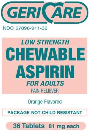 108 orange flavored Chewable Aspirin 81mg low dose tablets 3 pack of 36 Tablets each Pain Reliever