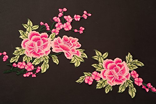 EBE 2PCs Flowers Applique Plum Plant SEW On Patches Embroidered Garment DIY Accessory (Pink)