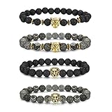 LOLIAS 4 Pcs Lava Rock Bead Bracelet for Men Leopard Lion bracelet Set Adjustable 8MM Beads SL