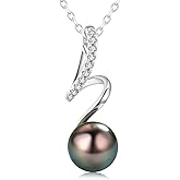 CHAULRI Spiral Love Tahitian Black Pearl Pendant Necklace 18K Gold Plated 925 Sterling Silver- Birthday Anniversary Jewelry Gifts for Women Wife Mom Daughter