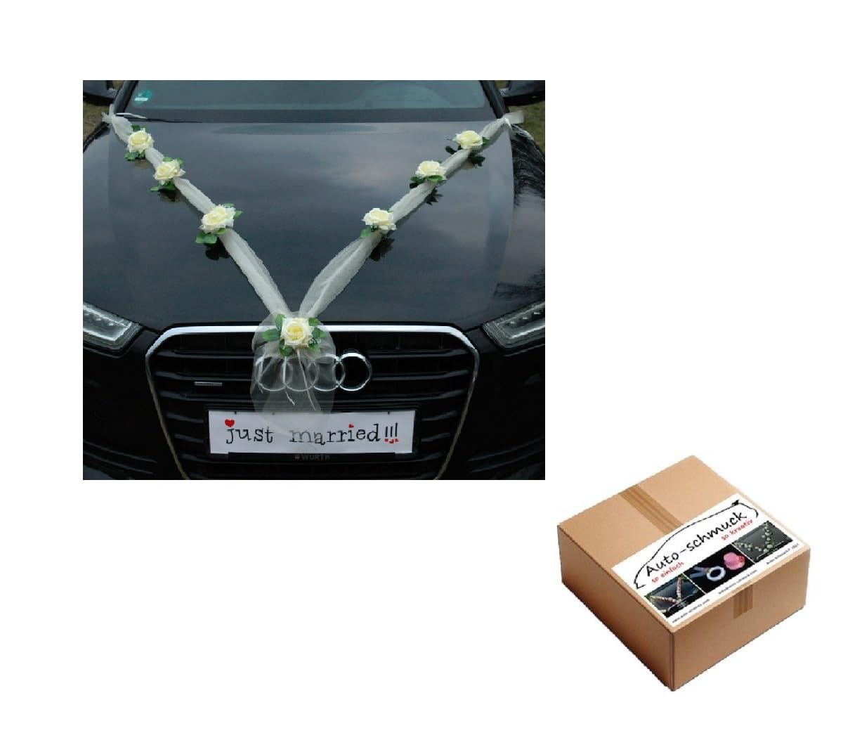 ORGANZA M Auto Schmuck Braut Paar Rose Deko Dekoration Organza M Hochzeit Car Auto Wedding Deko Girlande PKW (Ecru2 / Ecru) — image 1