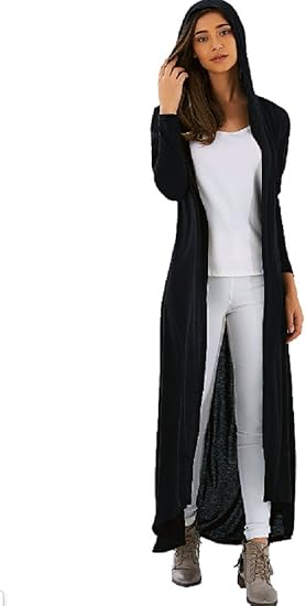 Long Ankle Length Cardigan Duster Hooded Long Sleeve Black Olive
