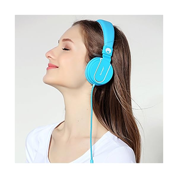 Rockpapa-952-Stereo-Foldable-Headphones-On-Ear-Adjustable-Headband-with-Microphone-for-Kids-Childrens-Adults-Tablet-Computer-Mobile-CDDVD-MP34-White-Blue Rockpapa Kids Headphones, 952 Childrens Headphones, Wired Headphones with Microphone, Foldable, Stereo Sound, 3.5mm Jack…