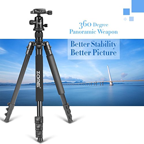 ZOMEI F647 64.5-Inch Camera Tripod Lightweight Aluminum Alloy Travel and Compact with 360 Degree Ball Head and Carrying Bag for Canon, Nikon, Sony, Samsung, Fuji Camera and DSLR