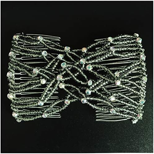 Casualfashion Easy Magic Beads Double Hair Comb Clip Stretchy Hair Combs Clips (Gray)