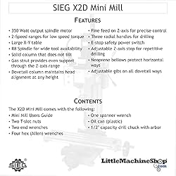 SIEG Mini Mill X2D - 350 Watt Variable Speed