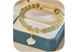 FUJIUIA Hetian Jade Bracelet for Women 2024, Natural Green Nephrite Jade Bracelet with Gold Leaf Charm Bracelet, Lucky Handmade Jade Bracelet Ladies Jewelry