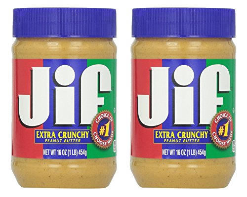 Jif Peanut Butter - Extra Crunchy - Non GMO - Gluten Free - Net Wt. 16 OZ (454 g) Each - Pack of 2