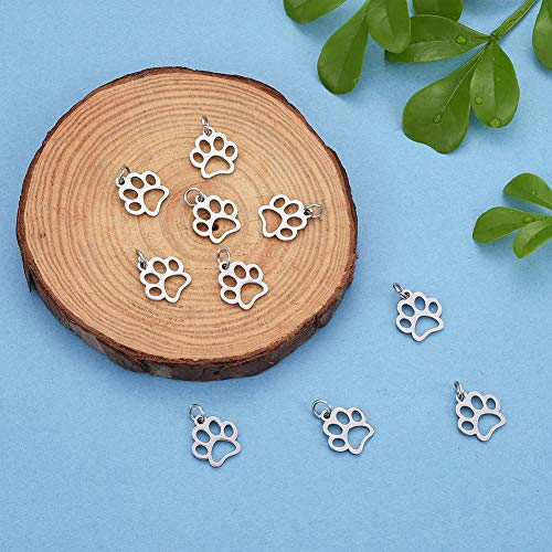 DanLingJewelry 304 Stainless Steel Dog Paw Print Charm Doggy Cat Animal Footprint Pendant for DIY Crafting Bracelet Necklace Jewelry Findings(Stainless Steel Color-10pcs,13 x 12 x 1mm Hole: 4mm) - Thumbnail 5