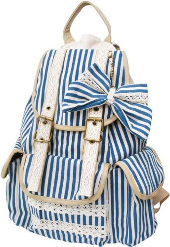 レース ストライプ 3pリュックサック リュック リボン付き ガーリー Amazon