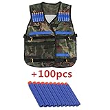 Top Home Dec Kids N-Strike Elite Camouflage Tactical Vest Kit Adjustable with Storage Pockets + 100 Pcs Refill Gun Bullet
