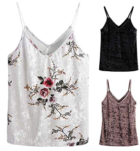 image for TWGONE Women Sleeveless Casual Basic Strappy Velvet V Neck Camis Tank 
