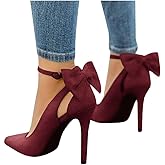 PiePieBuy Women's Pointed Toe High Heels Ankle Strap D'Orsay Pumps Shoes Bow Wedding Bowtie Back Dress Sandals