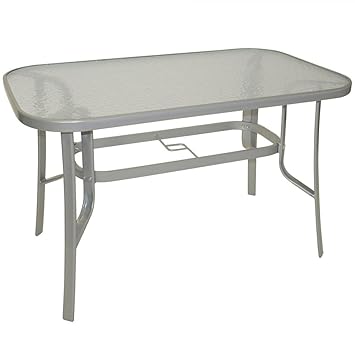 Gartentisch 70x120x73 cm mit Stahlgestell und Sicherheitsglasscheibe