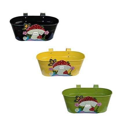 Tovick Set of Three Garden or Balcony Decor Polka Design Metal planters with Detachable Hooks for Indoor Decor/ Garden Decor hftdg y6e55