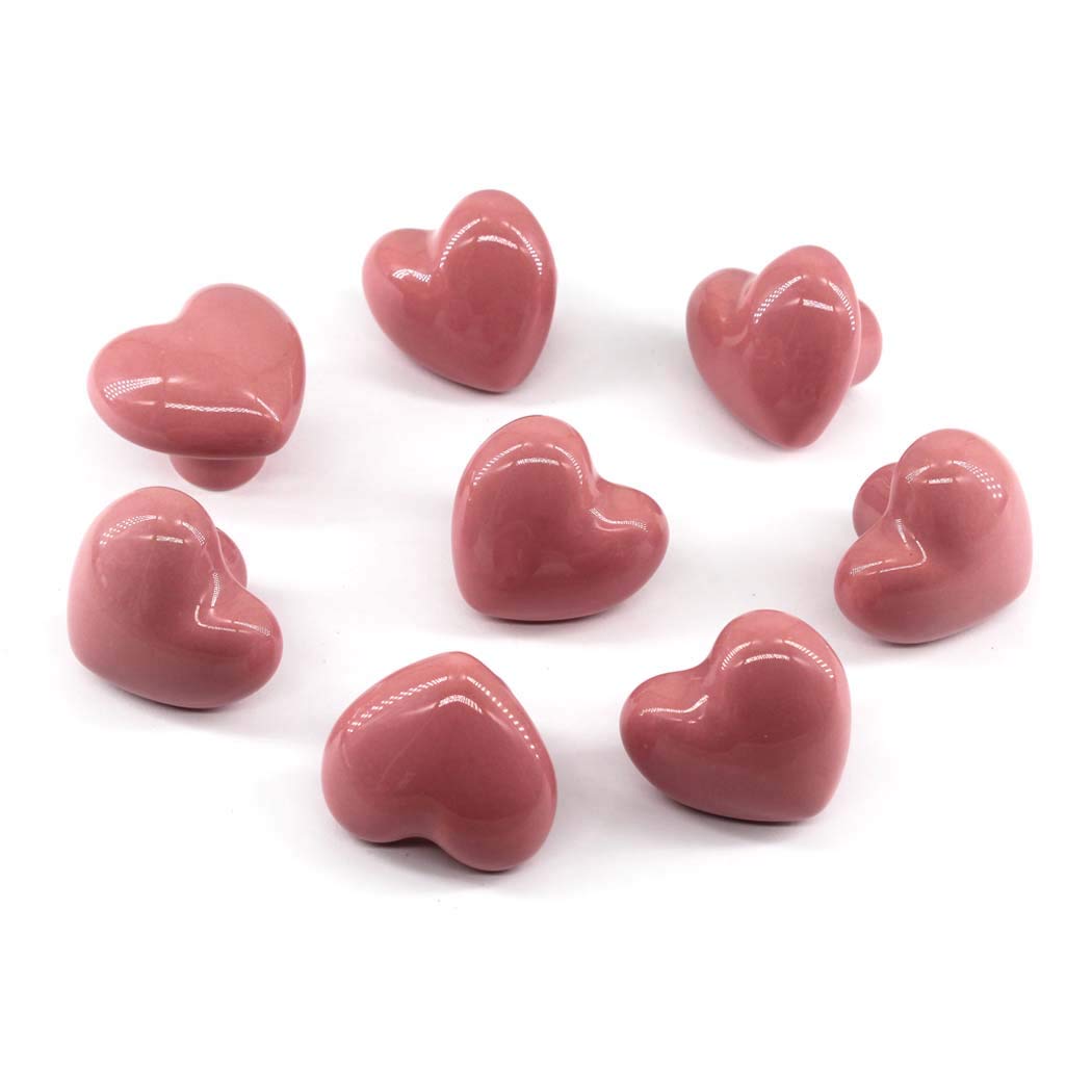 Flomore Pink Drawer Knob Ceramic Cabinet Knobs Kids Room Handle Pull Heart Shape for Dresser Drawers (Pack of 8 Screws Included)