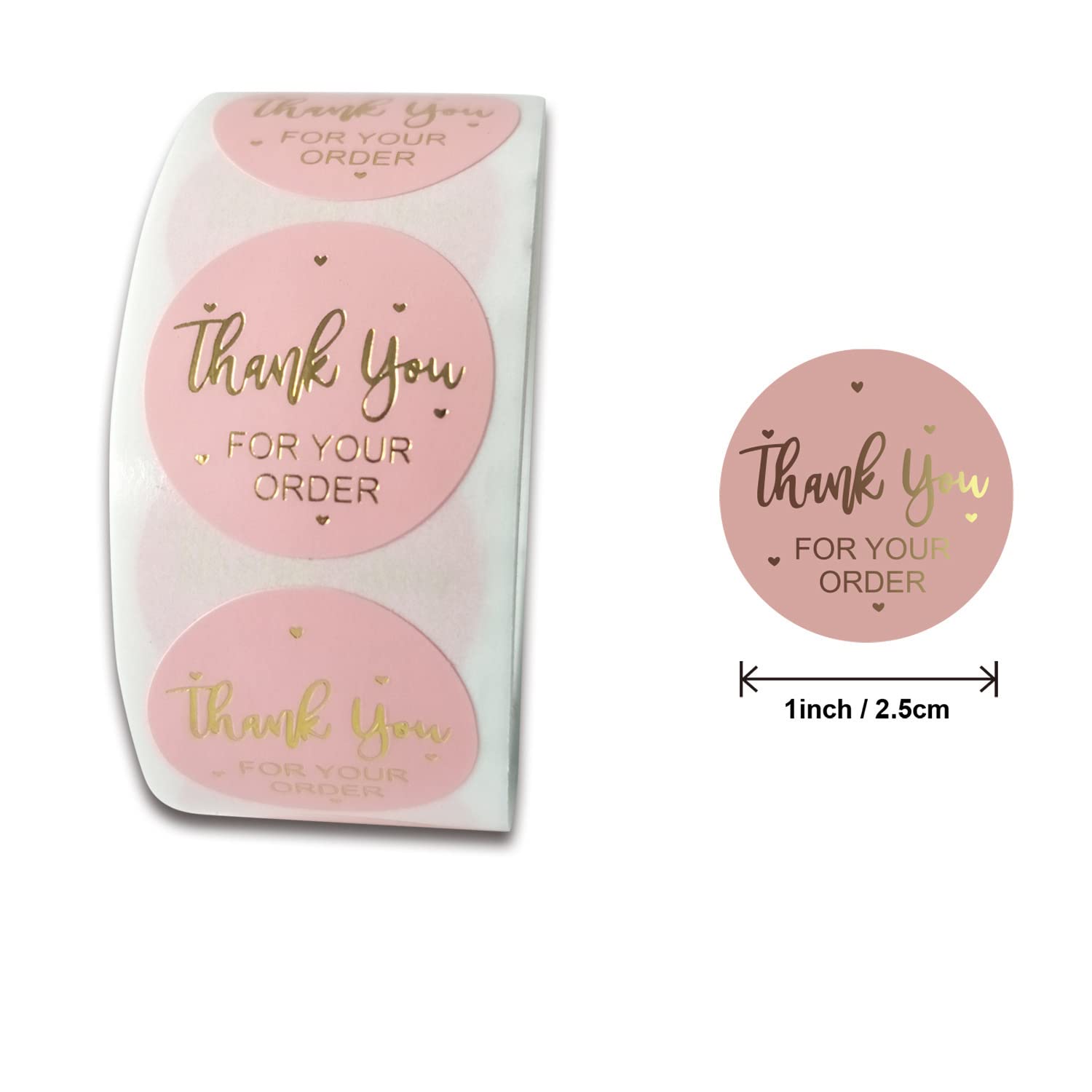 MajorCrafts 500 Labels per roll 2.5cm 1" Wide Pink & Gold 'Thank You for Your Order' Printed Round Sticker Labels V015