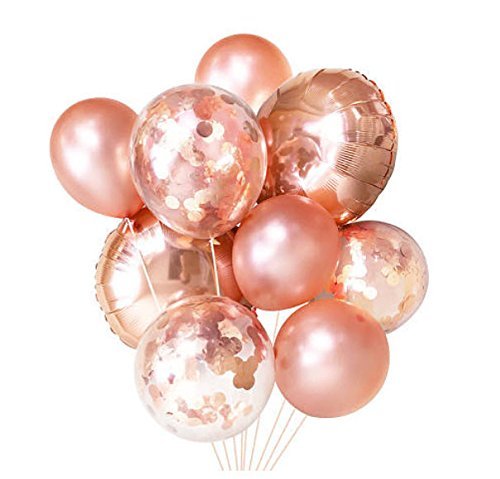Rose gold confetti balloons | 9 pack, 2 large foil ball…