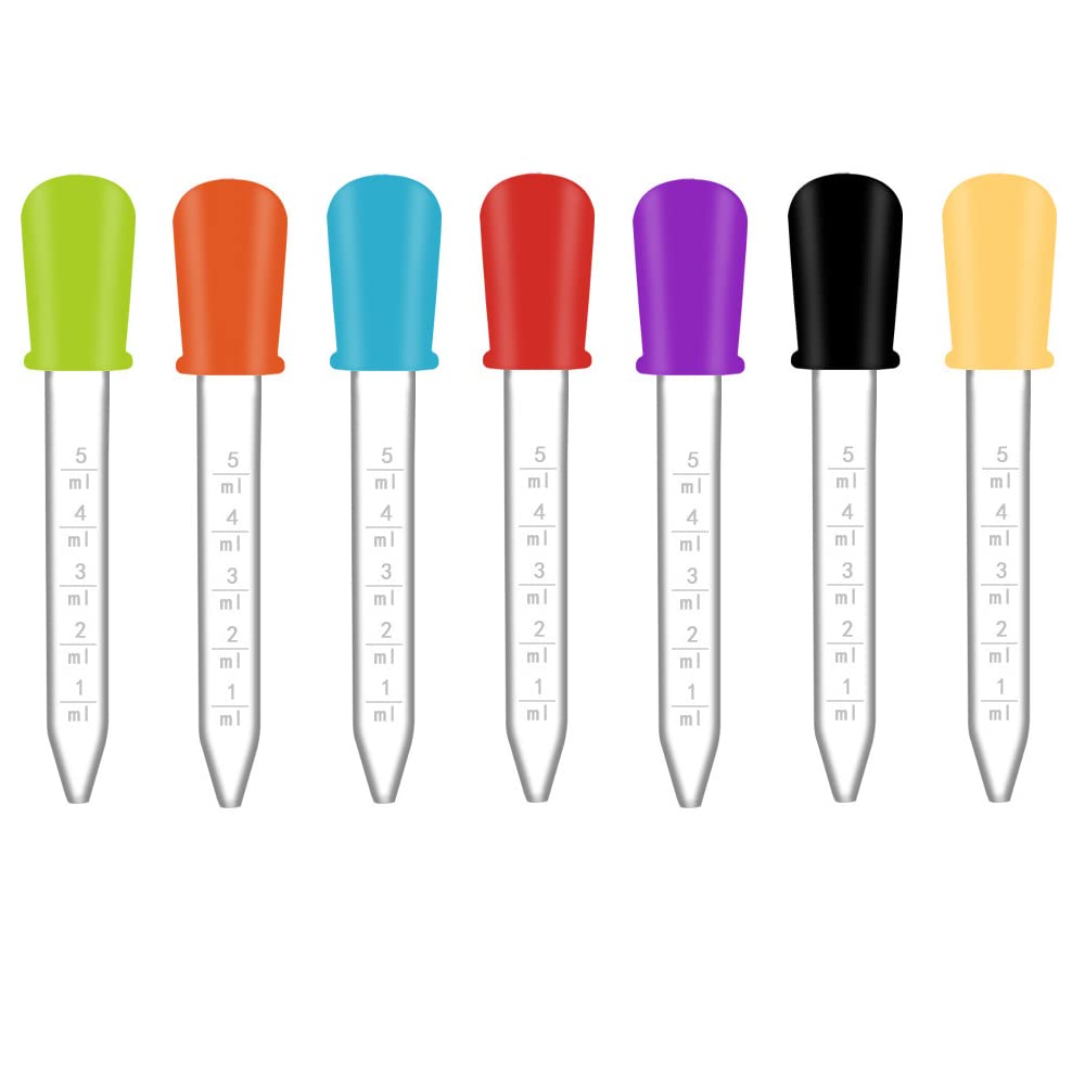 7 Pcs Silicone Pipettes Dropper 5ML Plastic Liquid Dropper with Scales Liquid Transfer Dispenser Pipettes, for Candy Mold, Gummy Making, Plant, Pet(7 Colors)